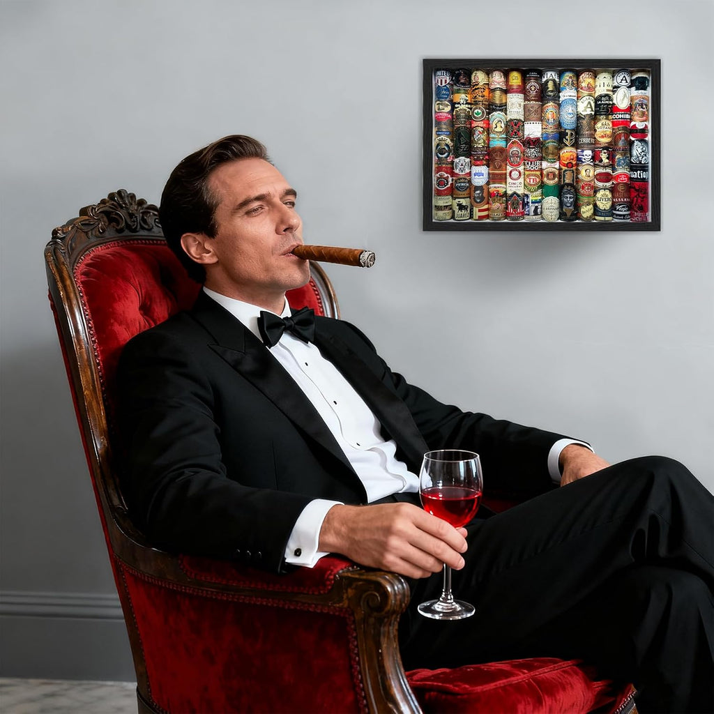 Premium Shadow Box Frame for Collectible Bands & Label Rings – 12.4" Cigar Band Display Case – Sophisticated Memory Wall Art & Tabletop Decor Gift for Men, Dad, Enthusiasts