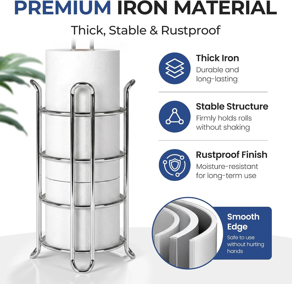 TreeLen Toilet Paper Holder Stand Toilet Tissue Roll Holder with Shelf for Bathroom Storage Holds Phone/ Wipe/ Mega Rolls-Shiny Chrome
