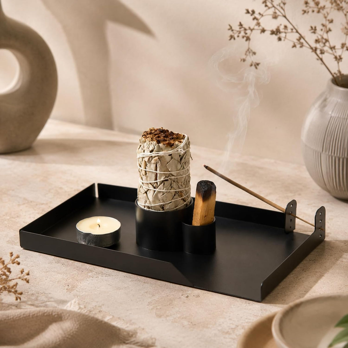 4 in 1 Incense Holder, Sage and Palo Santo Holder with Ash Catch Tray