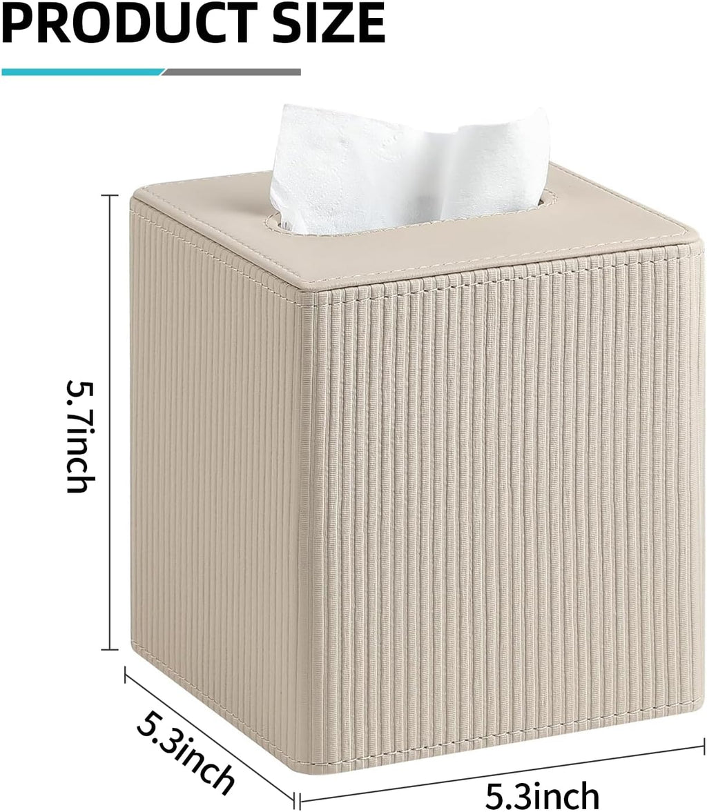 PU Leather Square Tissue Box Cover Tissue Box Holder Cube (Beige)