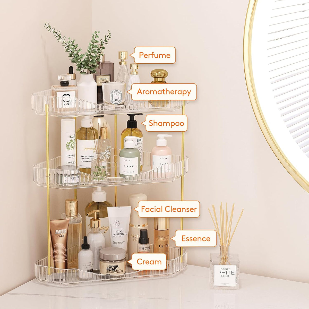 Lifewit 3 Tier Corner Bathroom Counter Organizers and Storage, Clear