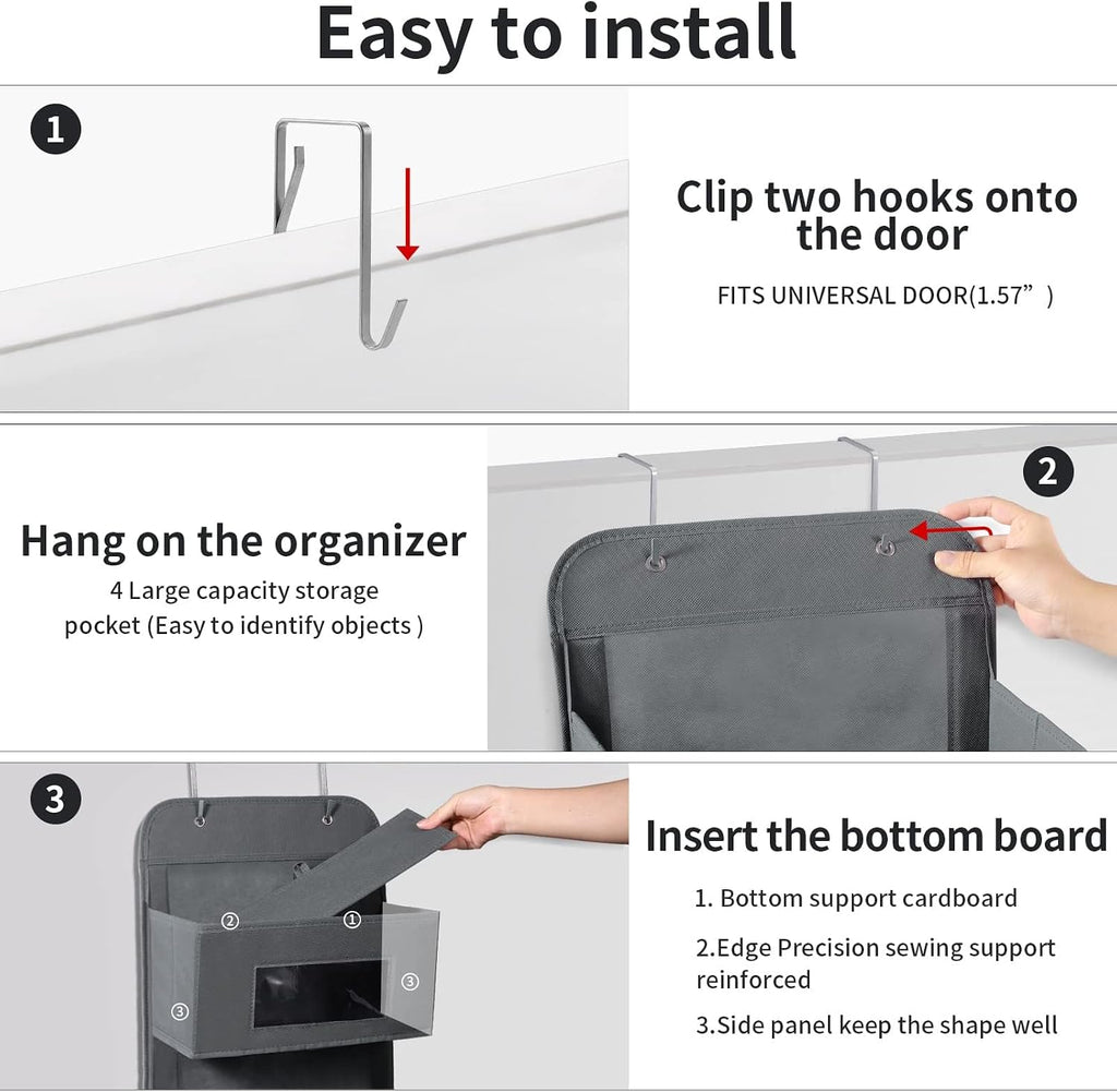 5-Shelf Over The Door Hanging Organizer with 2 Hooks for Room, Gray