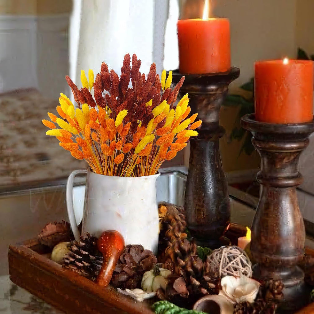 CISDUEO 100 Pcs Artificial Flower Fall Dried Flowers Decor Natural Dried Pampas Grass Fall Flower Bouquets Gem Grass Orange Yellow for Autumn Vase Filler Floral Arrangements Boho Home Table Wedding