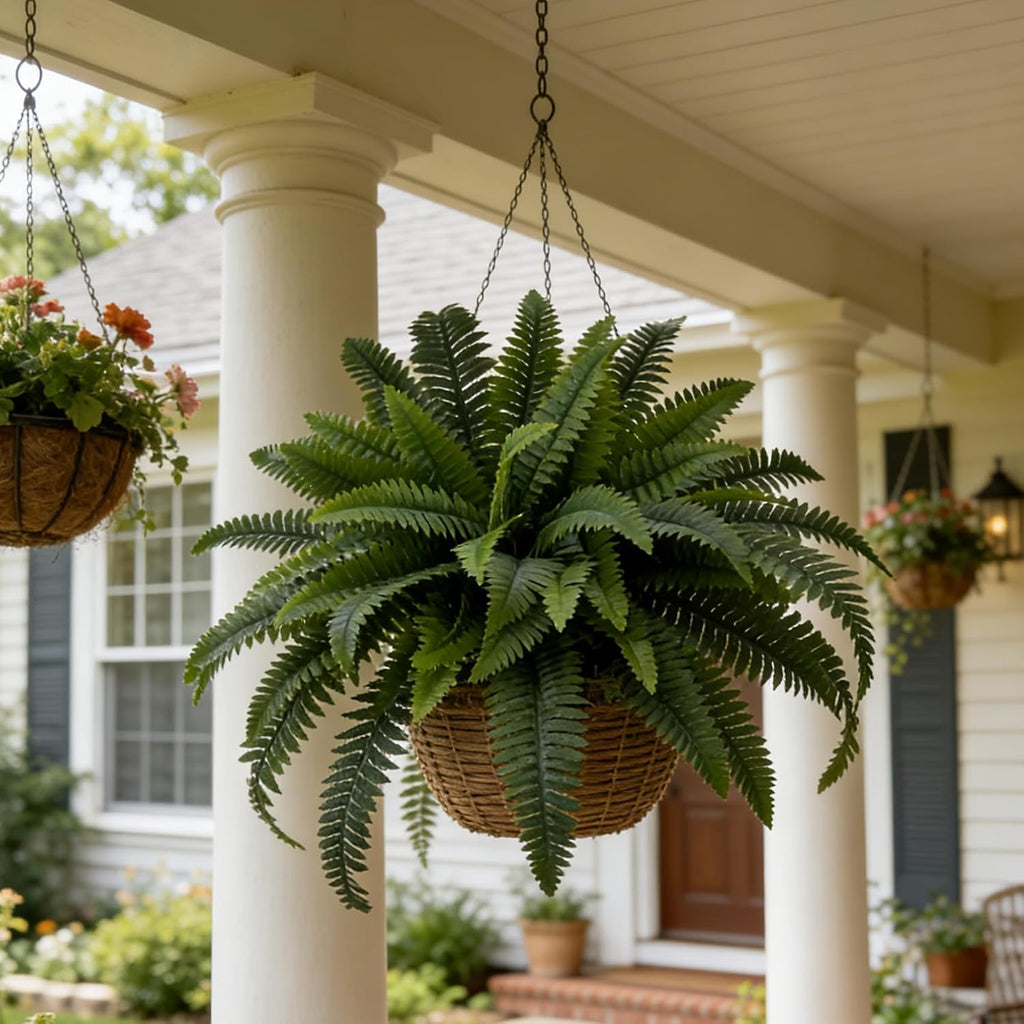 Senjie Fake Ferns 2 Set 55 Branches Artificial Ferns for Outdoors 32in