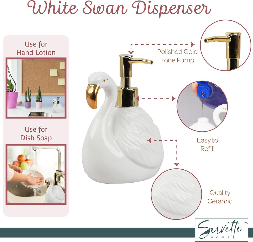 White Swan Soap Dispenser with Pump for Bathroom or Kitchen Sink