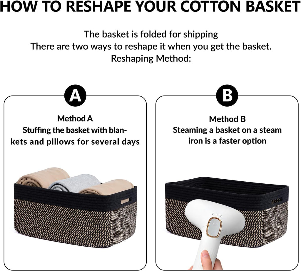 MiniArk Large Storage Baskets for Shelves, 17 x 13 x 7.5” Closet Organizers Bins for Clothes Blanket Towels, Baby Nursery, Toy Baskets Box, Woven Rope Baskets, 2 Packs Woven Brown