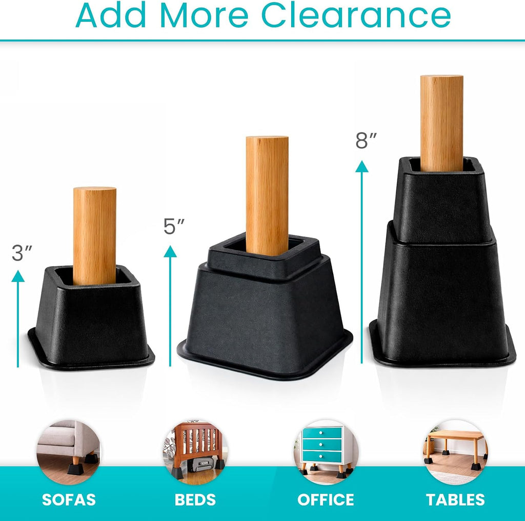 Vive Bed Risers - 3, 5 & 8 Inch Heavy Duty Stackable Risers - Furniture