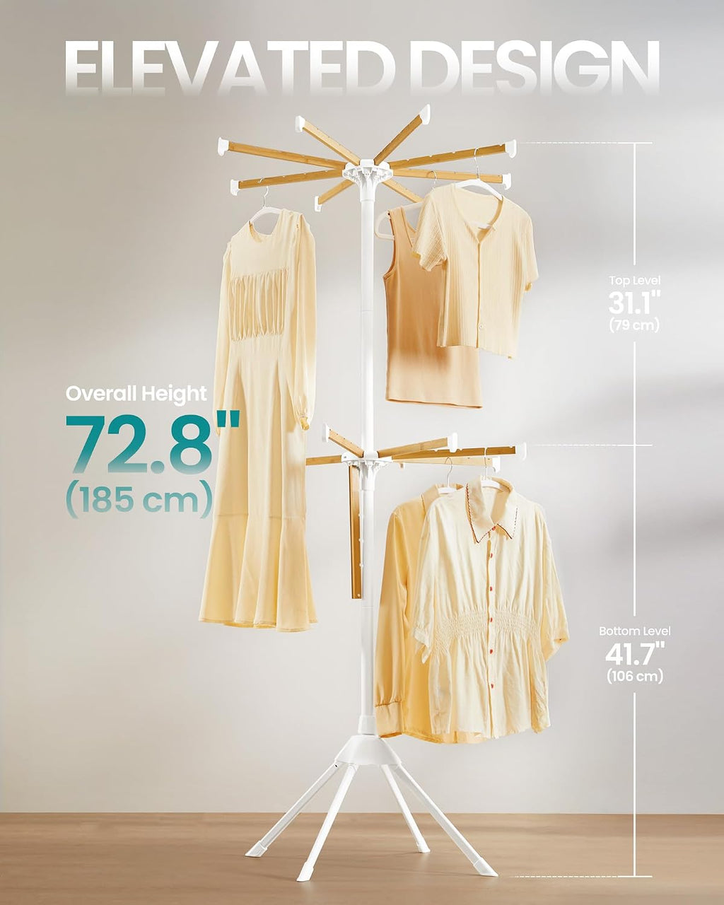 SONGMICS Clothes Drying Rack, Foldable Steel Airer, Bamboo Hanging Rods