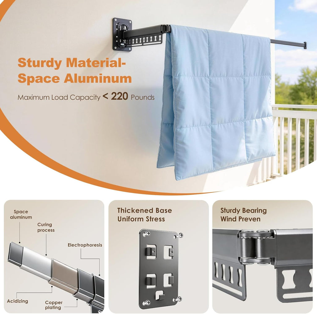 Wall Mounted Clothes Drying Rack Foldable & Space-Saving with 4 Hangers