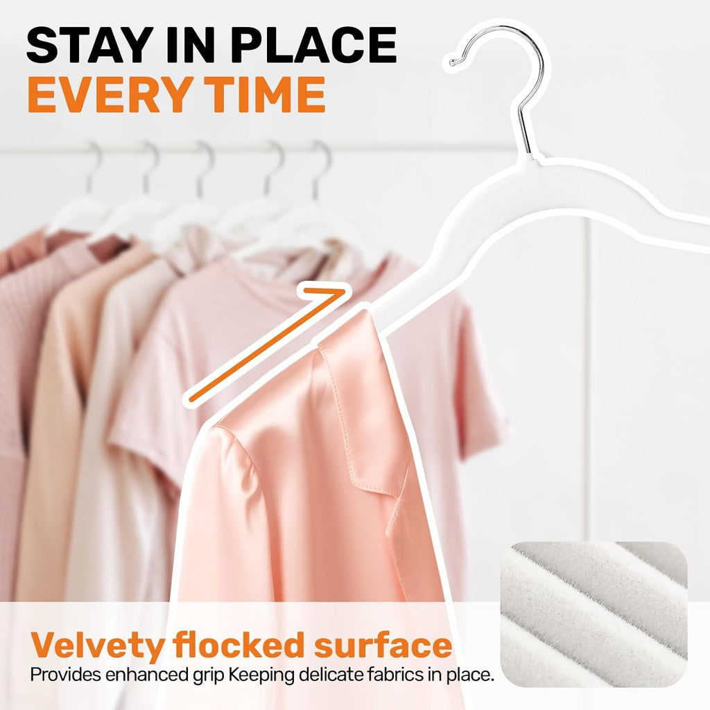 Sishynio Velvet Shirt Hangers 30 Pack, Slim Felt Hangers White