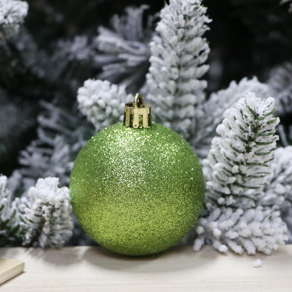 YYCRAFT Glitter Lime Green Shatterproof Christmas Ornament 8cm Unique Color Ornament for Holiday Decor Wreaths Garlands Box Set (9 Pack,Lime Green)