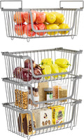 4 Pcs Stackable Wire Baskets for Pantry Organizers and Storage, Gray