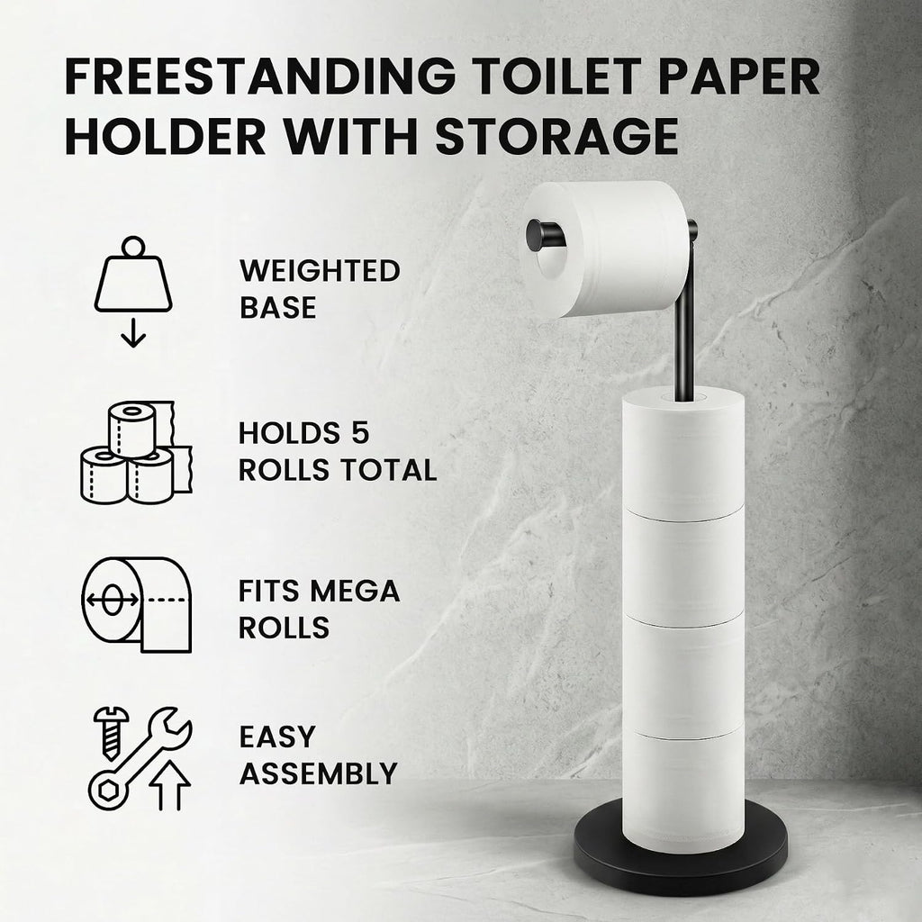 Cesun Free Standing Toilet Paper Holder Stand with Weighted Base, Black