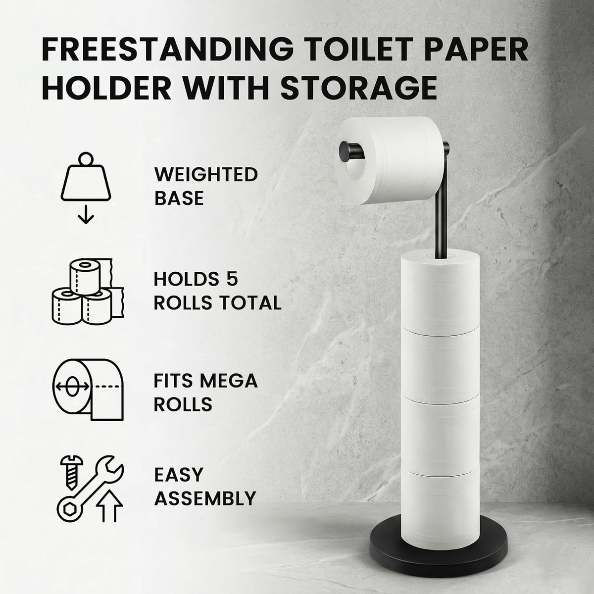 Cesun Free Standing Toilet Paper Holder Stand with Weighted Base, Black