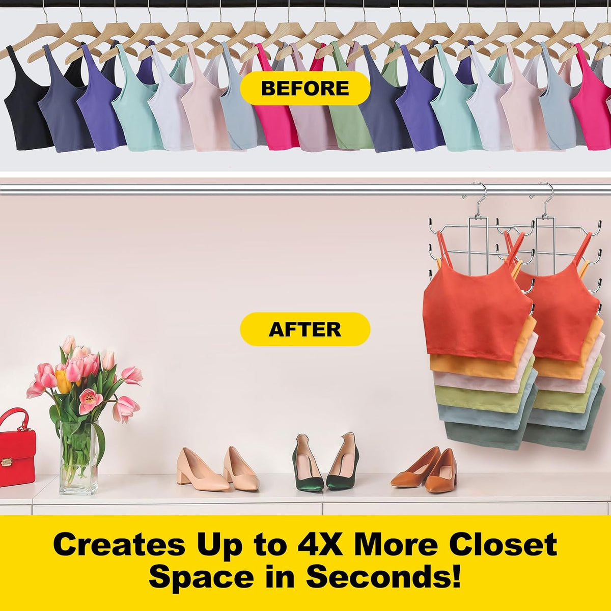1 Pack Closet-Organizers-and-Storage,6 Tier Tank-Top-Hangers-Space-Saving,Closet-Organizer,Non-Slip Hanging Sport Bras Holder,Dorm-Room-Essentials-for-College-Students-Girls Camisoles Swimsuits Dress
