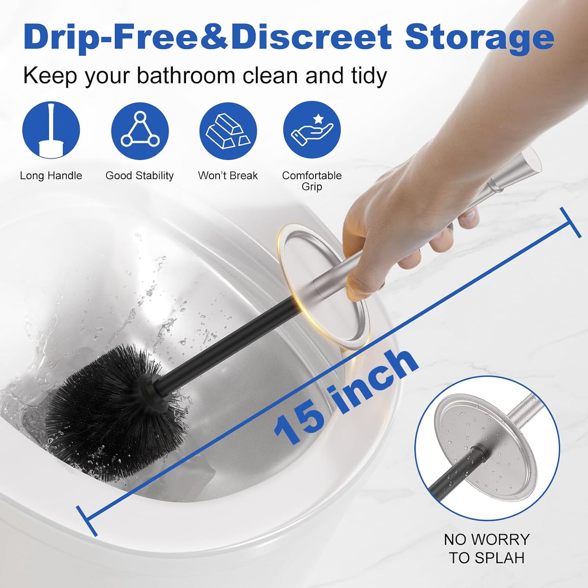 304 Stainless Steel Toilet Brush and Holder Nickel