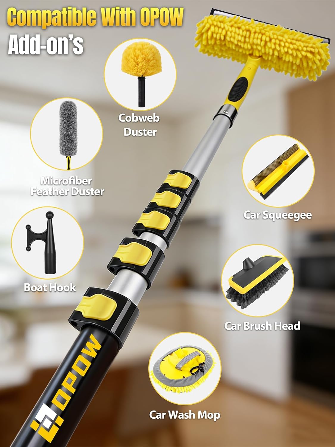 30ft High Reach Cobweb Duster with 6-24ft Extension Pole and 2 Brush Heads