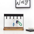 Metal 5-Hook Table Key Holder Torched Wood Base Rustic Industrial Tabletop Countertop Organizer Matte Rack Hanging Hooks Burnt Wooden Bottom Slot Rings Coins Accessories Jewelry Daily Supplies