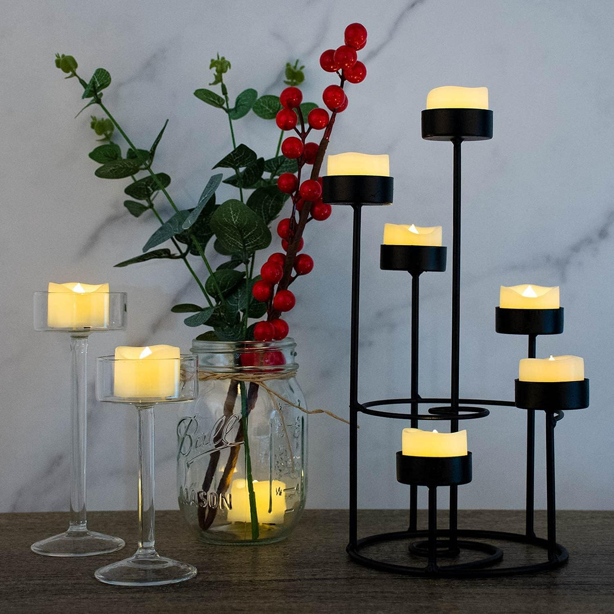 24 Pack 1.2" LED Flameless Flickering Plastic Tealight Votive Candle Bulk Battery Operated/Electric Flicker Small Tea Lights Bright Fake Candles for Halloween Christmas Lantern Decorations