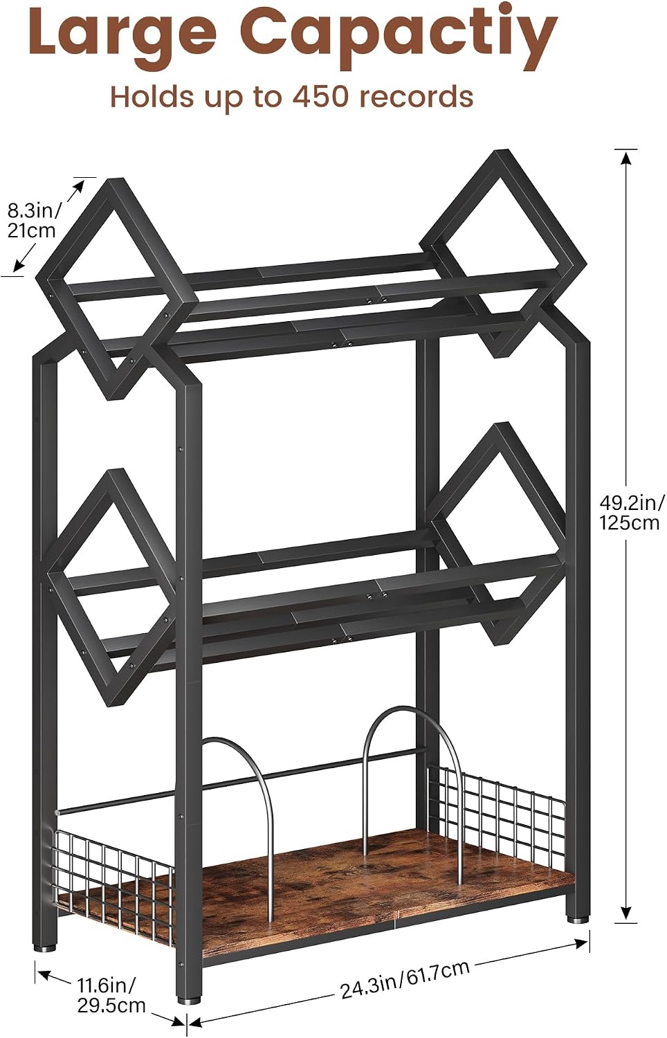 Homeiju 3-Tier Vinyl Record Storage Holder with Dividers