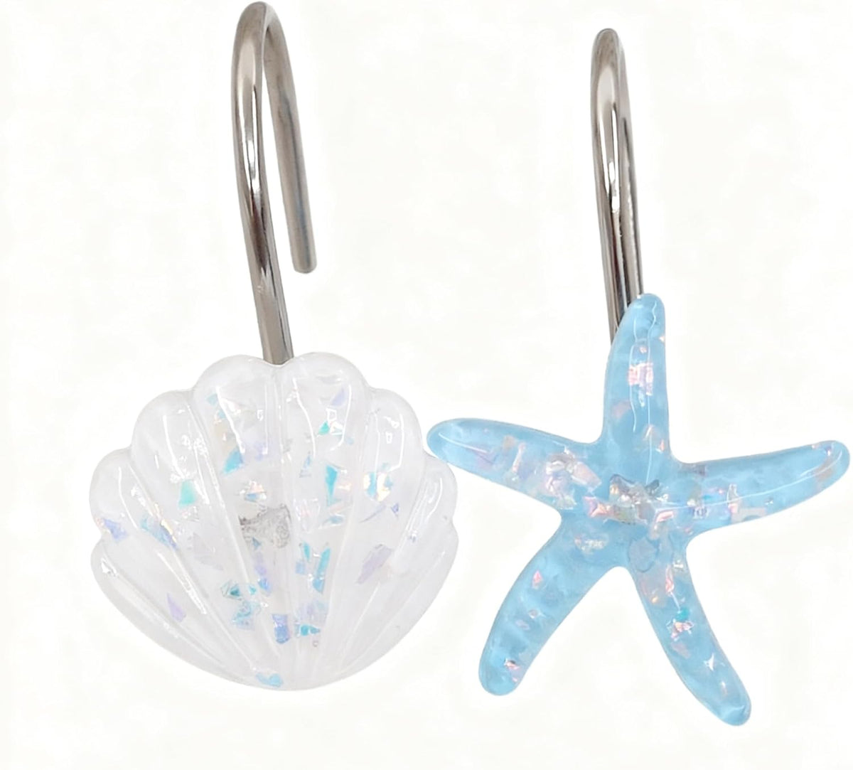 Twofishes Blue Seashell Shower Curtain Hooks S/12 Ocean White Starfish Style Shower Curtain Rings Pack of 12 White Shell Shower Rings Set of 12
