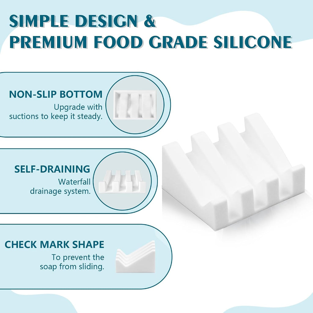 Self Draining Soap Dish Holder,Silicone Soap Dish,for Bathroom,Kitchen, Sponges，Can Extend Soap Life，Keep Soap Bars Dry and Easy Cleaning (White,3-Pack)