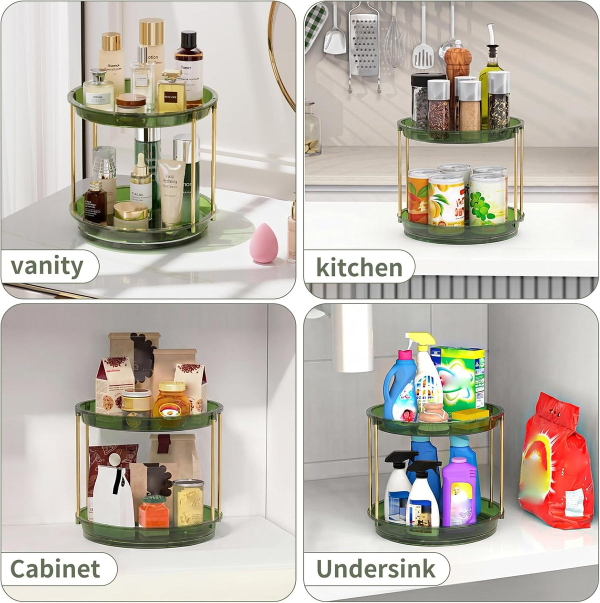 Rotating Makeup Organizer, Perfume Skincare Holder, 2 Tier 9 Inch, Green
