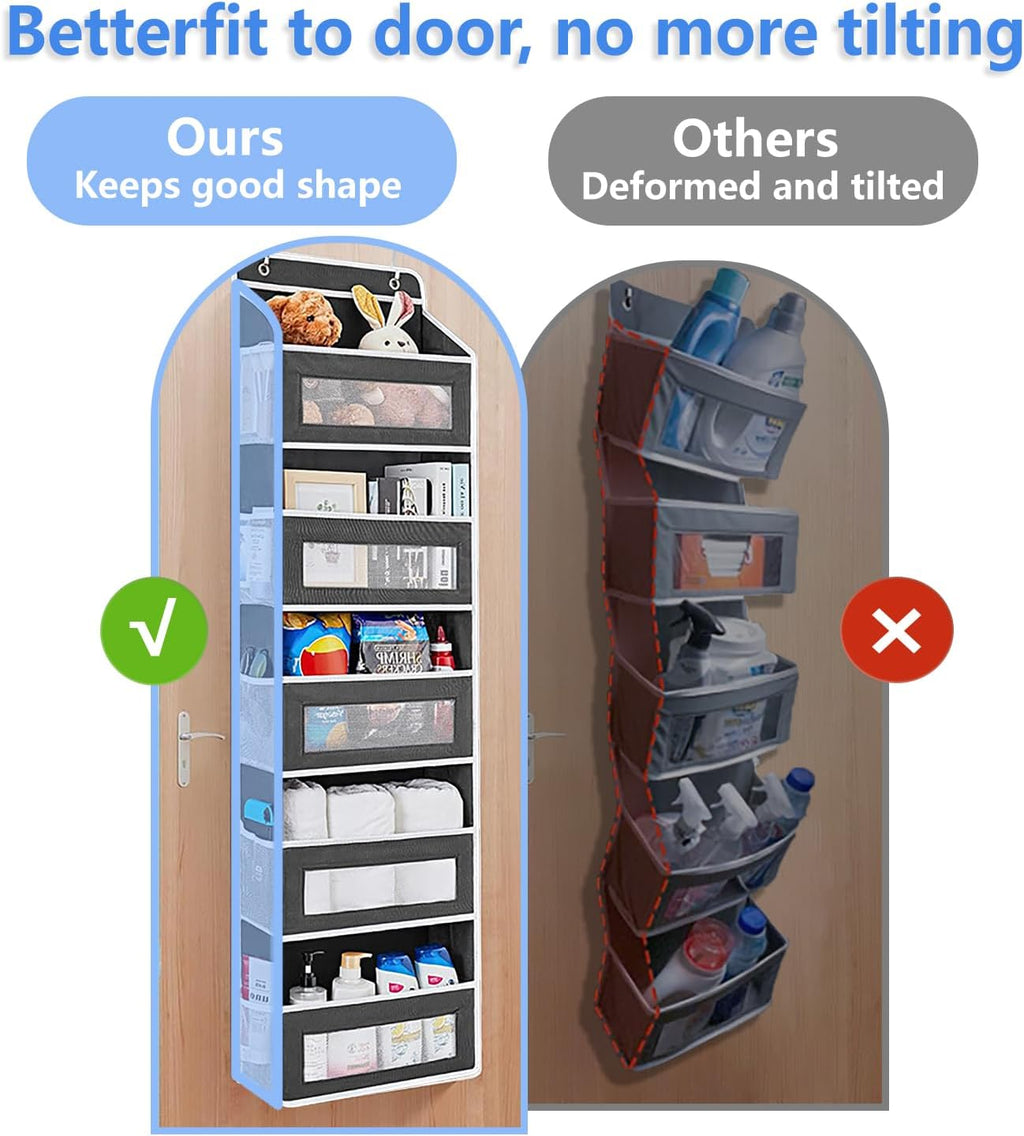 Over the Door Organizer with 5 Front Pockets and 5 Mesh Side Pockets, Extra Large Hanging Organizer for Storage in Bedroom, Bathroom, Pantry, Nursery, Black