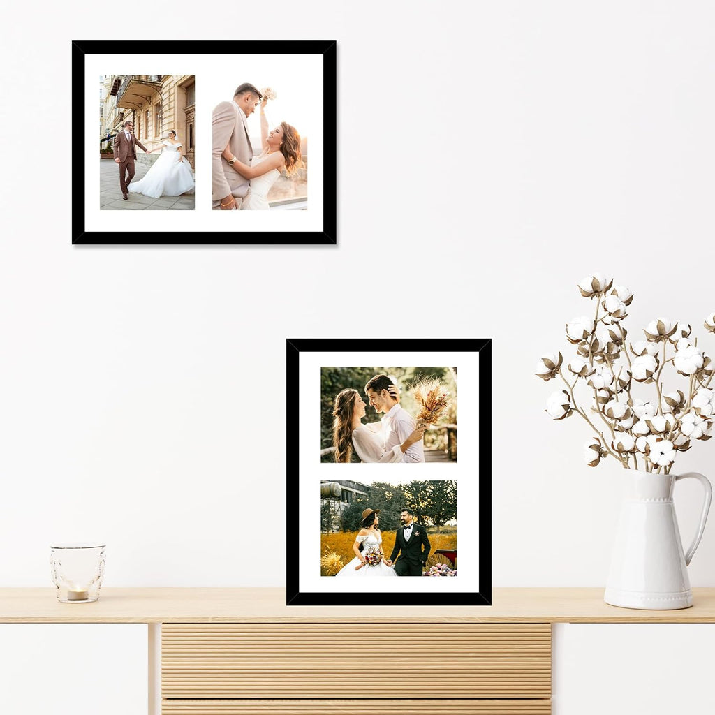 JCJMY 8.5x11 Double 5x7 Collage Picture Frame with Mat, Display 2 5x7 Photos or 8.5x11 Picture, Lightweight Two Opening 5 x 7 Photo Frame Collage for Wall Hanging or Tabletop, Black