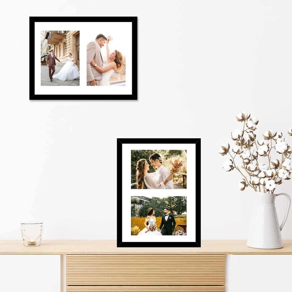 JCJMY 8.5x11 Double 5x7 Collage Picture Frame with Mat, Display 2 5x7 Photos or 8.5x11 Picture, Lightweight Two Opening 5 x 7 Photo Frame Collage for Wall Hanging or Tabletop, Black