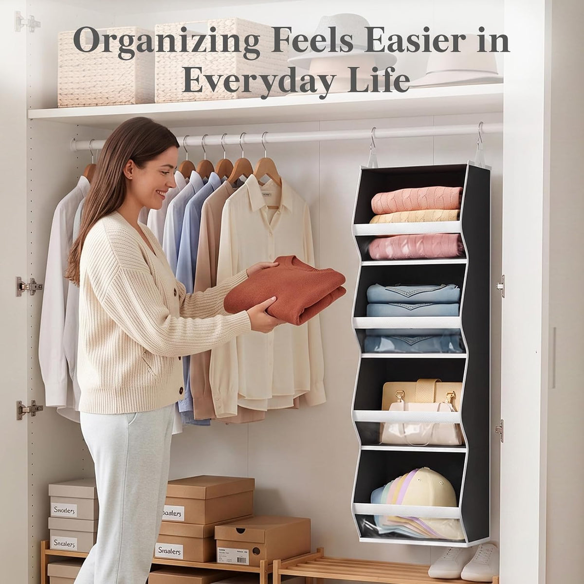 Lifewit Hanging Closet Organizer and Storage for Clothes, Black, 2 Pack