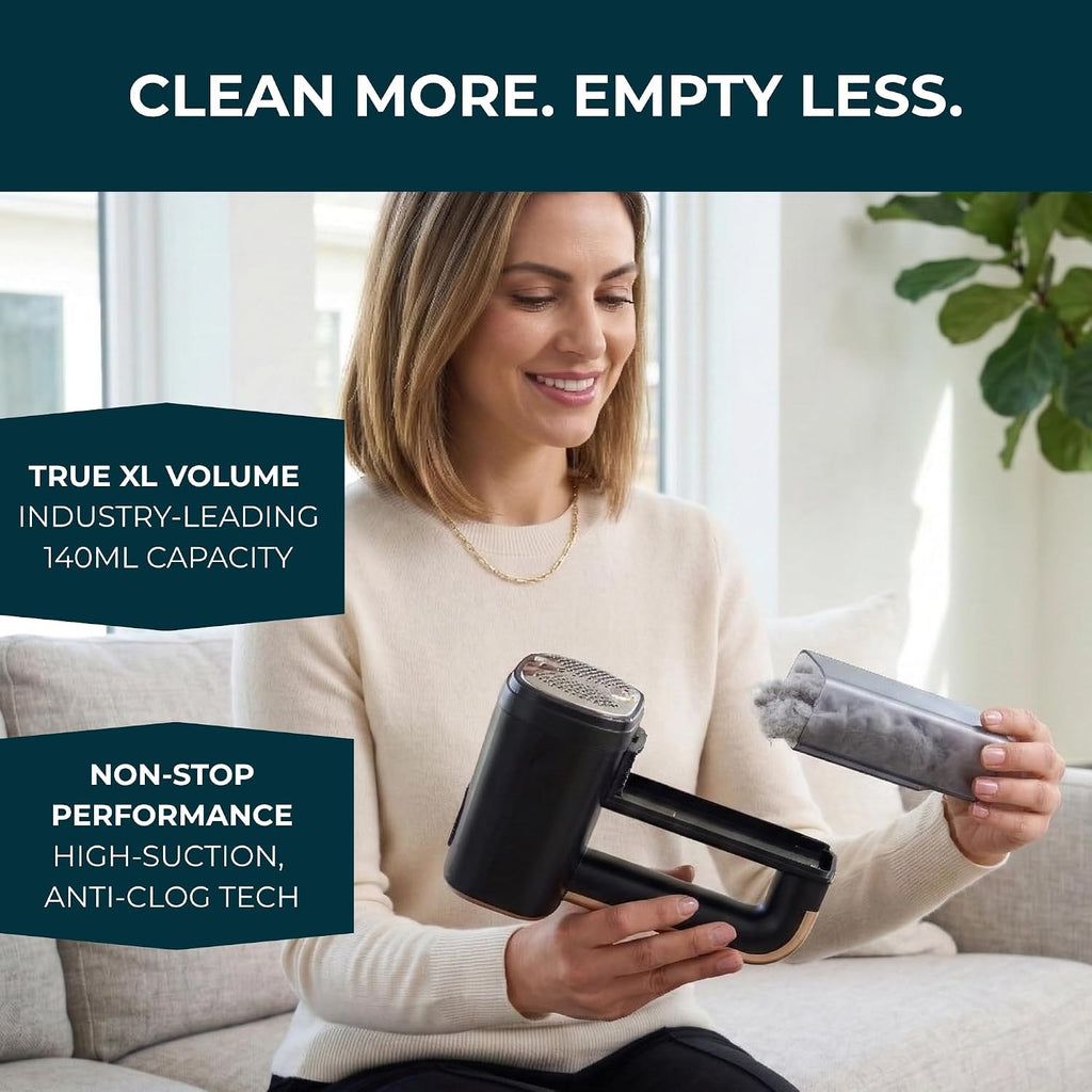 True & Tidy Dual-Head Fabric Shaver with 3-Speed Turbo Power, Rechargeable Lint & Pill Remover for Couches, Upholstery, Furniture, Clothing & Blankets, Built-in LED Light