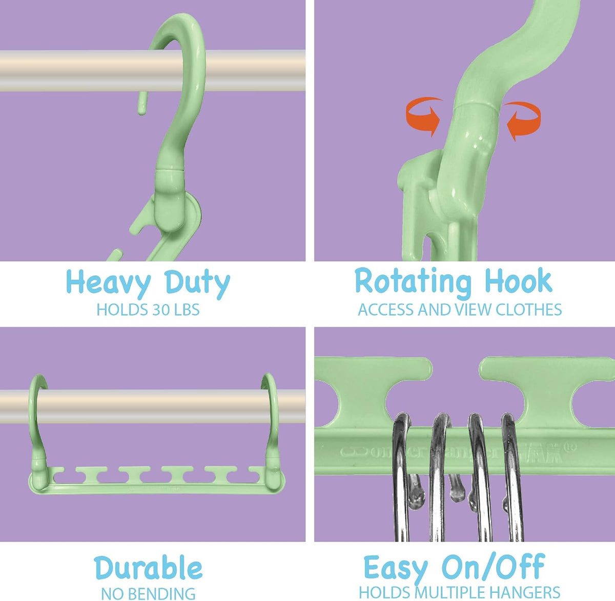 Wonder Hanger Max Space Saving Hangers, 10-Pack, 360° Hooks, Pastel Green