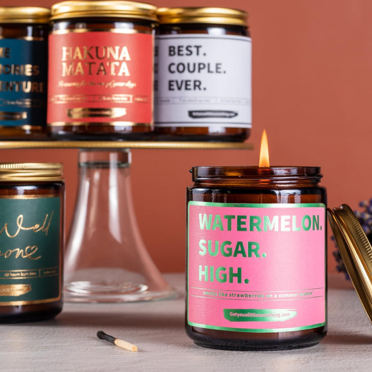 Watermelon Sugar High Scented Candle - Smells Like Strawberries on a Summer Evening - Harry Styles Gifts - Harry Merch - Harry S One Direction Present Idea Music Themed Gift for Fans