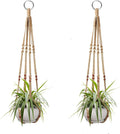 Macrame Plant Hanger Indoor Hanging Planter Basket with Wood Beads Decorative Flower Pot Holder No Tassels for Indoor Outdoor Boho Home Decor 35 Inch, Ivory (POTS NOT Included)
