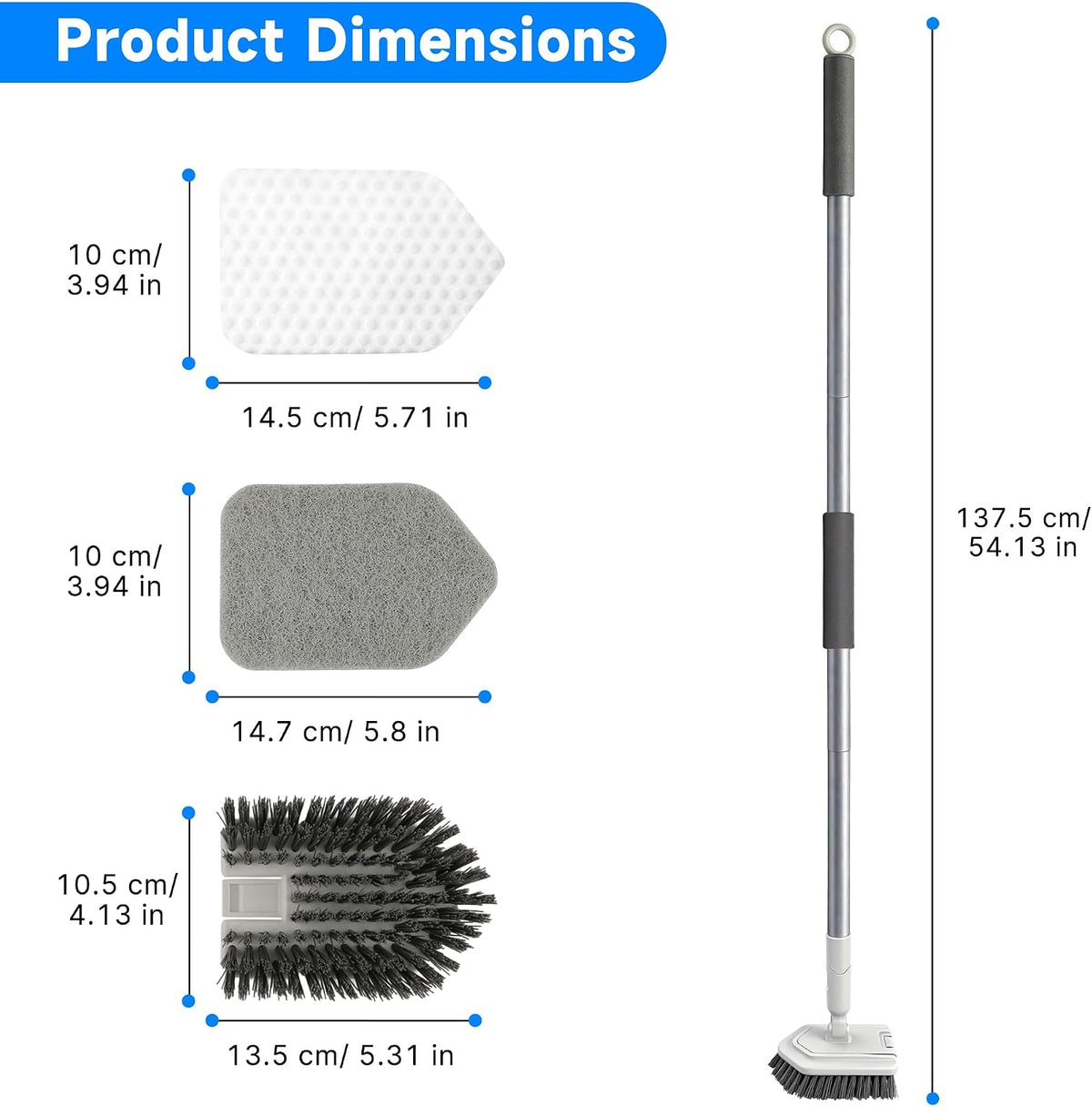 Tile Tub Scrubber Brush with Different Function Cleaning Heads