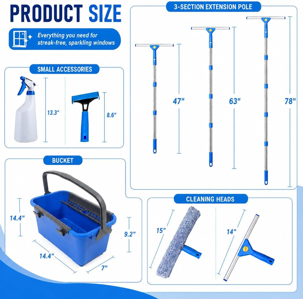 Professional Window Cleaning Kit with 3 Gallon Bucket