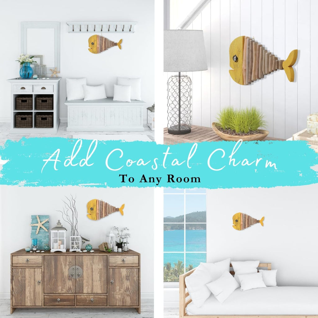 Drift Fish Handmade Wooden Rustic Coastal Wall Decor for any Room (Goldie)
