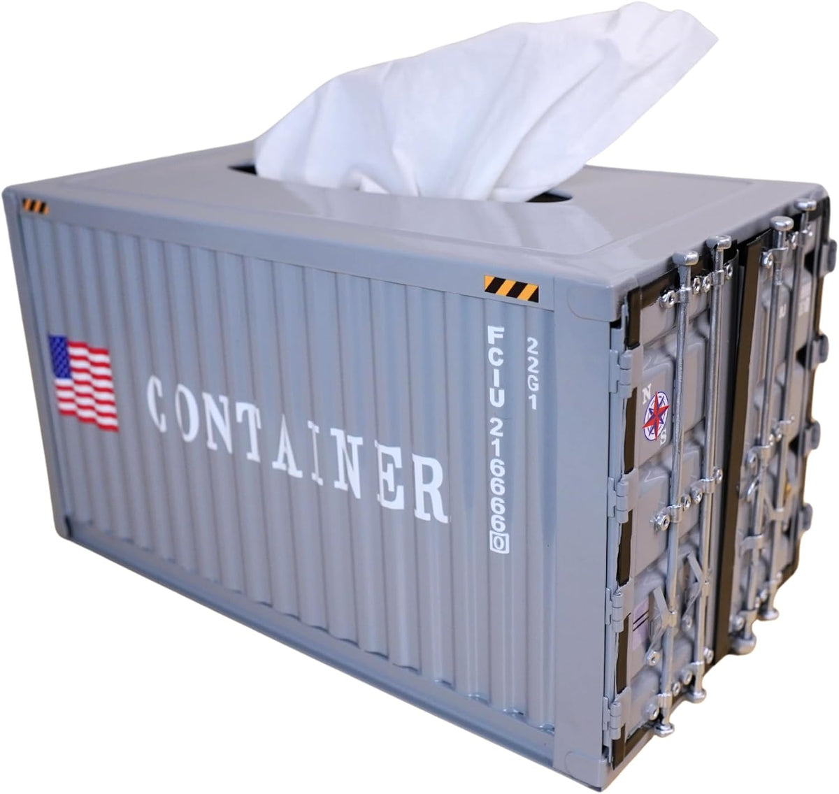 Shipping Container Tissue Box Cover – Sturdy All-Metal Construction, Fits XL US Tissue Boxes – Industrial Decor for Homes, Offices, Restaurants & Man Caves (Cement Grey)