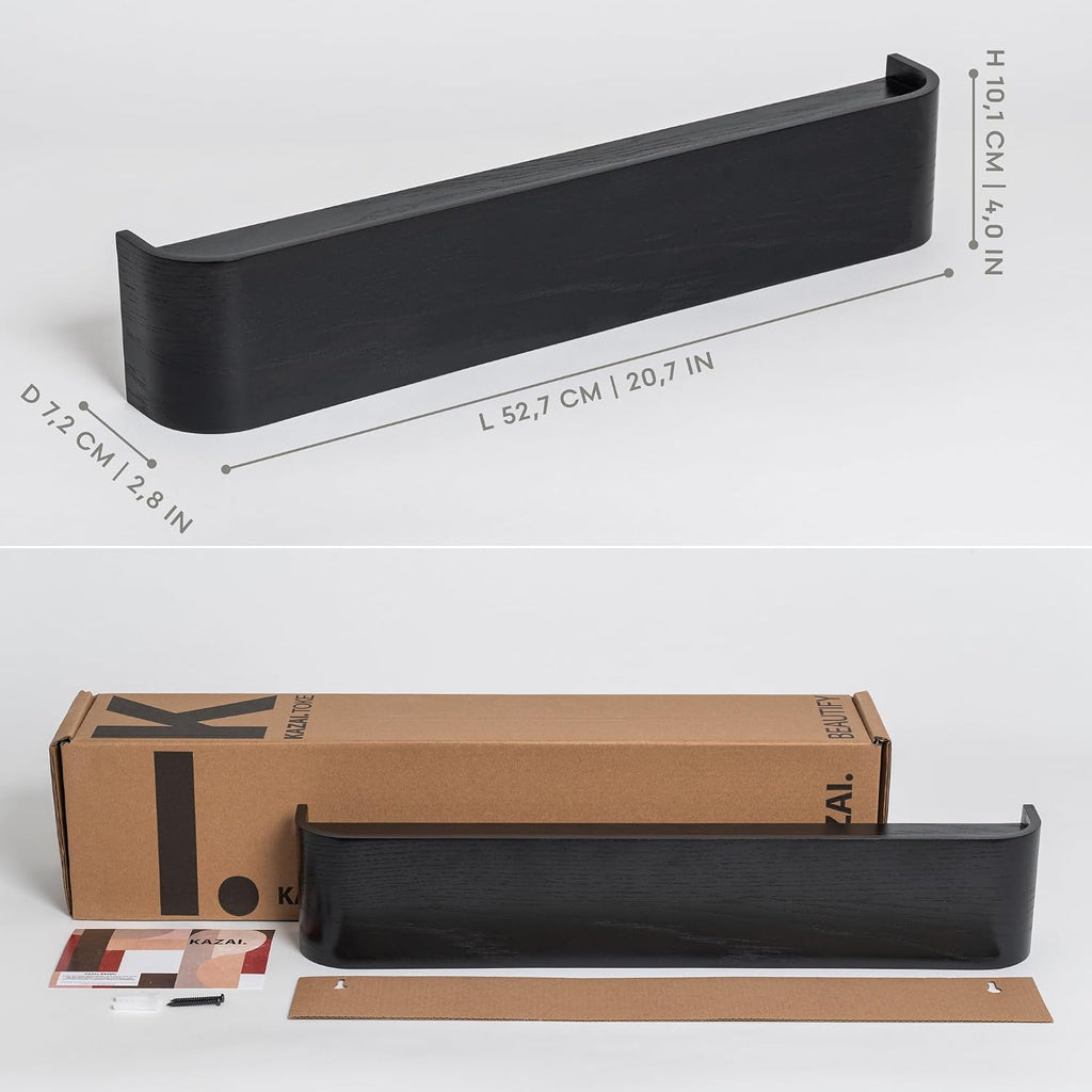 Kazai. Wall-Mounted Coat Rack 'Toke' - Modern Design Coat Rack with Hidden Wall Hooks - Solid Wood Veneer Panel Coat Hanger - Oak, Black