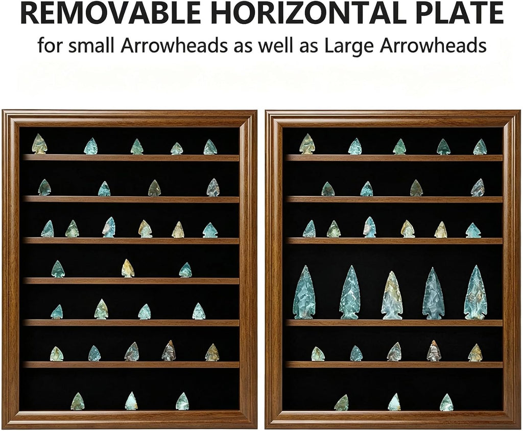 KCRasan Arrowhead Display Case Native American Arrowhead Shadow Box, Walnut