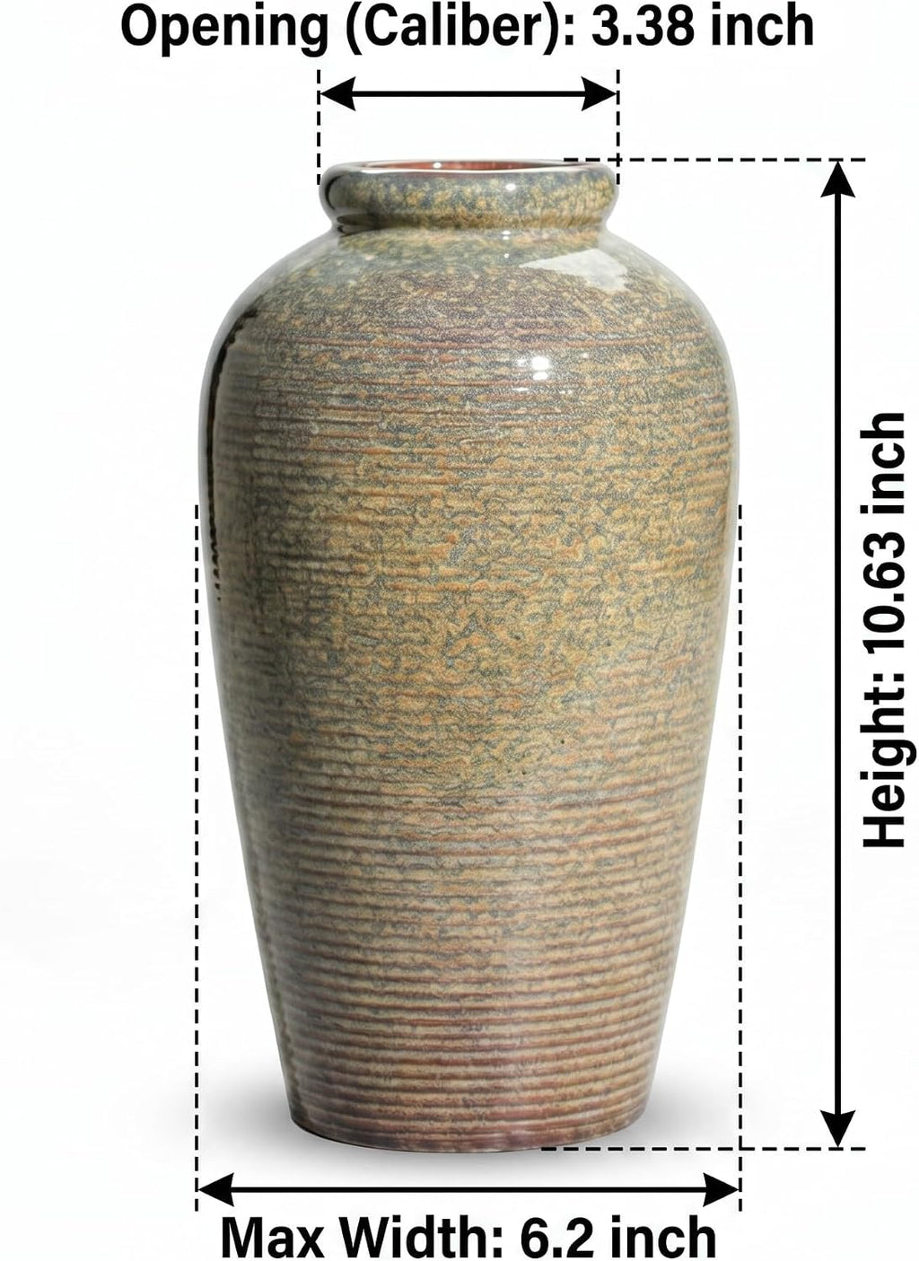 Rustic Farmhouse Ceramic Vase - 11 Inch Large Brown Pottery Vases Home Decor, Glazed Textured Decorative Vase for Pampas Grass, Console, Entryway Table Decor, Mantle, Kitchen Centerpieces