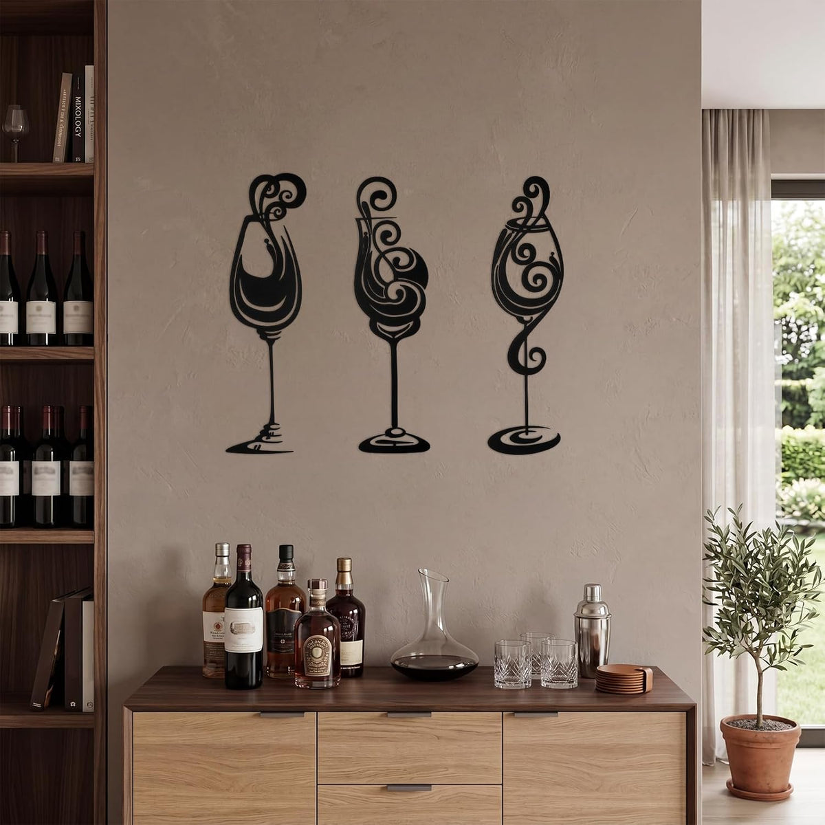 Otoolling 3 Pcs Wine Wall Art Black Metal Wine Sign 3 Style, Modern