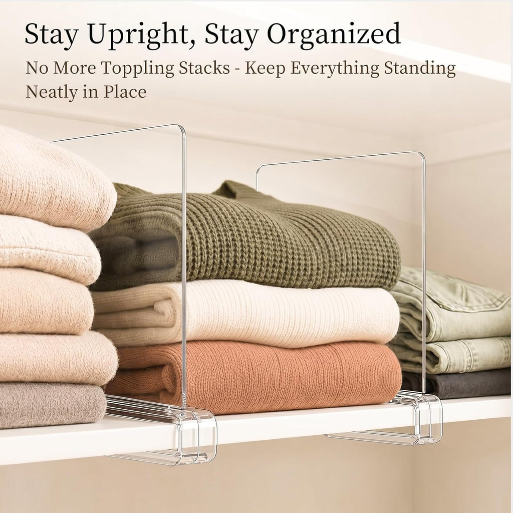 SortNStore Shelf Dividers Purse Organizer for Closet: Acrylic Clear 6 Pack