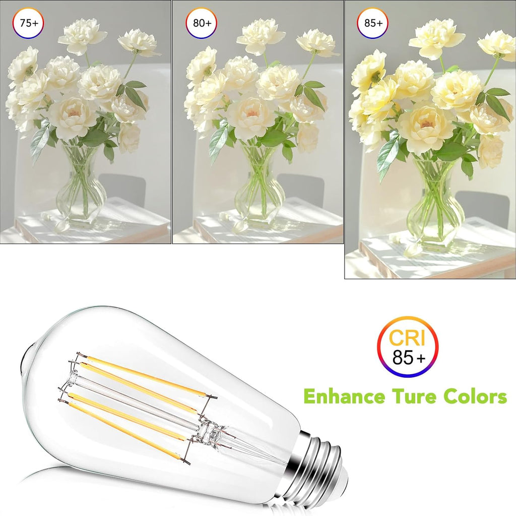 PARTPHONER LED Light Bulbs Dimmable Vintage Edison Bulb, E26 LED Bulb 60W Equivalent 720 Lumens, Neutral White 4000K, ST58 Antique LED Filament Bulb CRI 85+, Clear Glass, Pack of 12