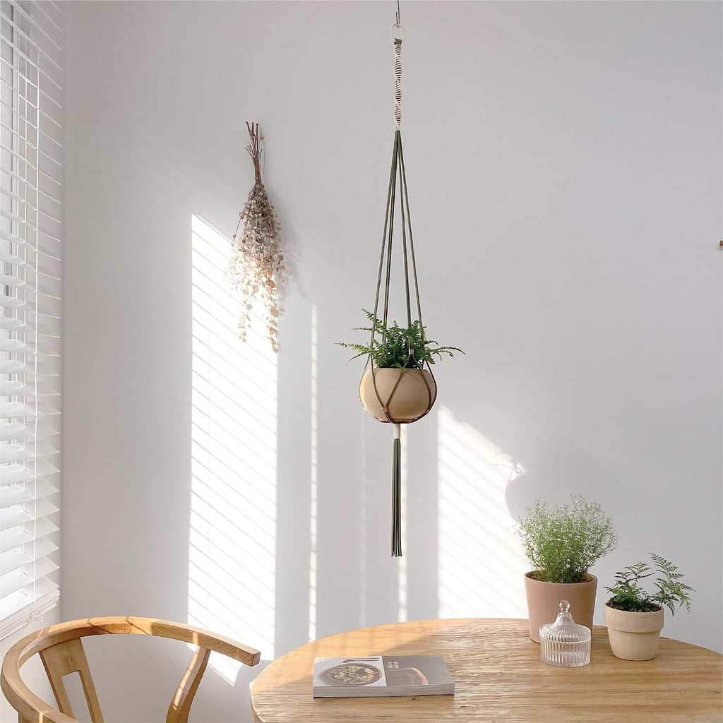 Macrame Plant Hanger Polyester Rope 42 Inch Outdoor Indoor Adjustable Hanging Planter for up to 10 Inch Plant Pot Modern Boho Home Decor (1, Forest Green/Ivory)