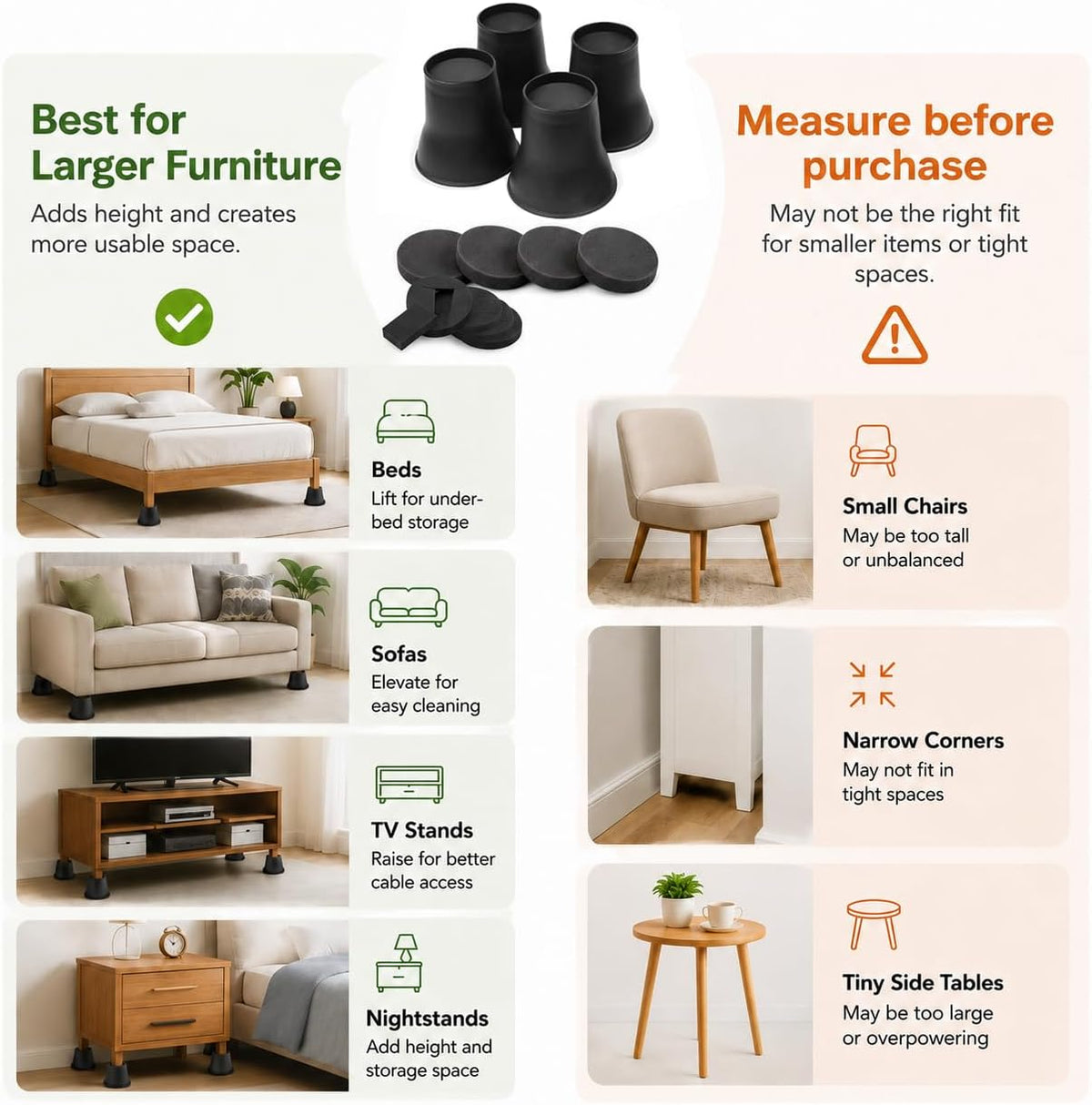 BTSD-home Bed Risers 6 Inch, 4 Pack