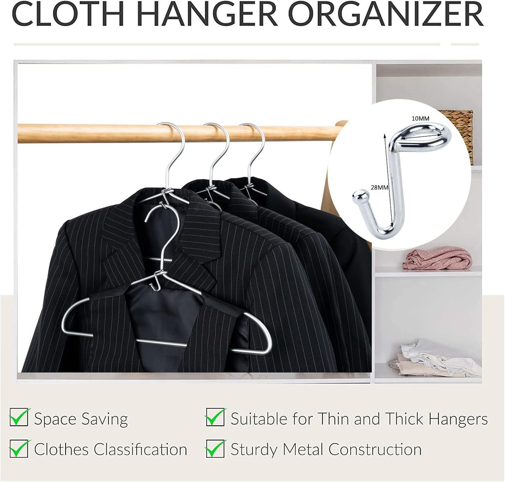 Clothes Hanger Connector Hooks, 36PCS, Clothes Hanger Organizer Mini Space Saving Extender Cascading Connection Hooks for Wooden Metal Plastic Hangers (Silver)