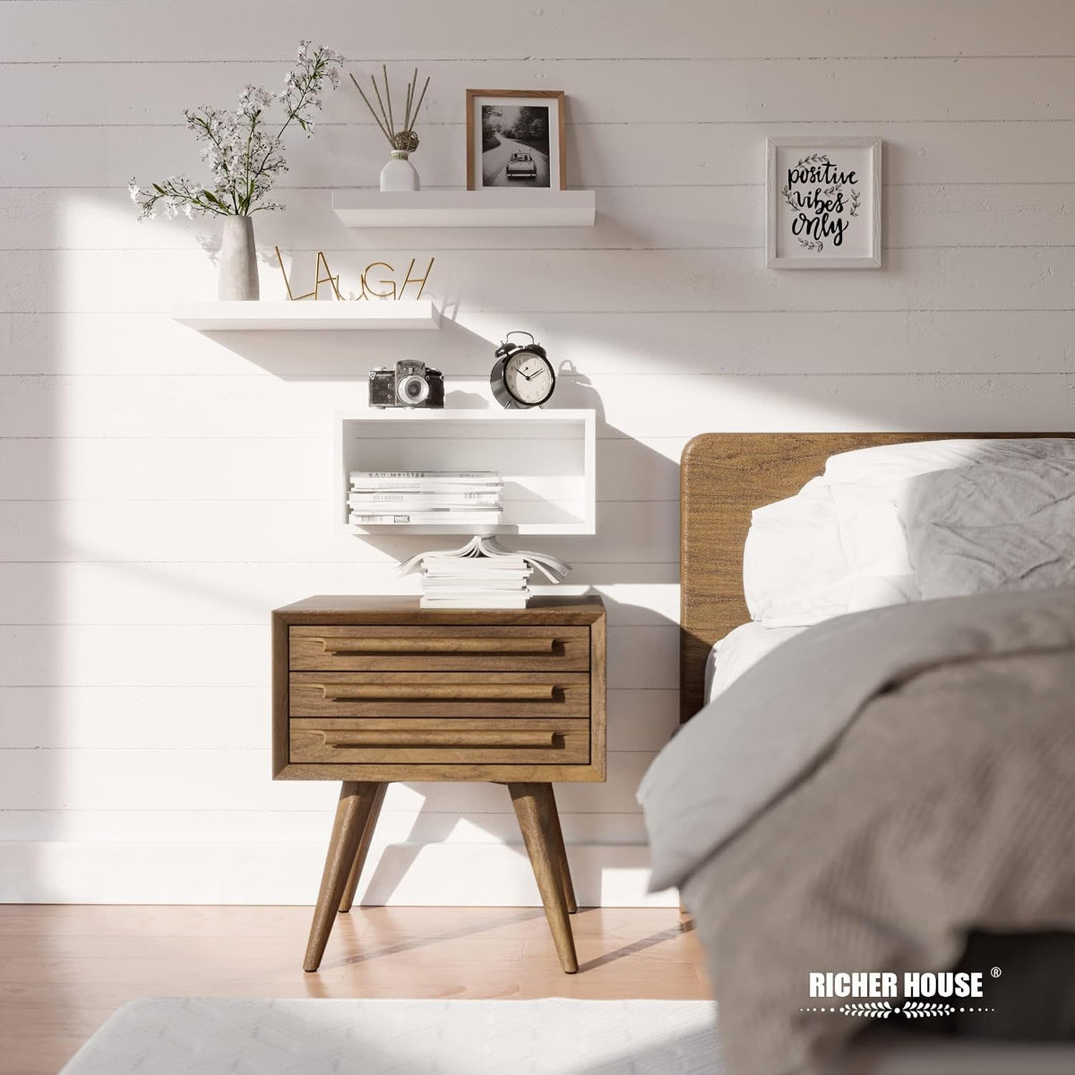 RICHER HOUSE 3-Set White Floating Wall Shelves, Bathroom Shelf Over Toilet