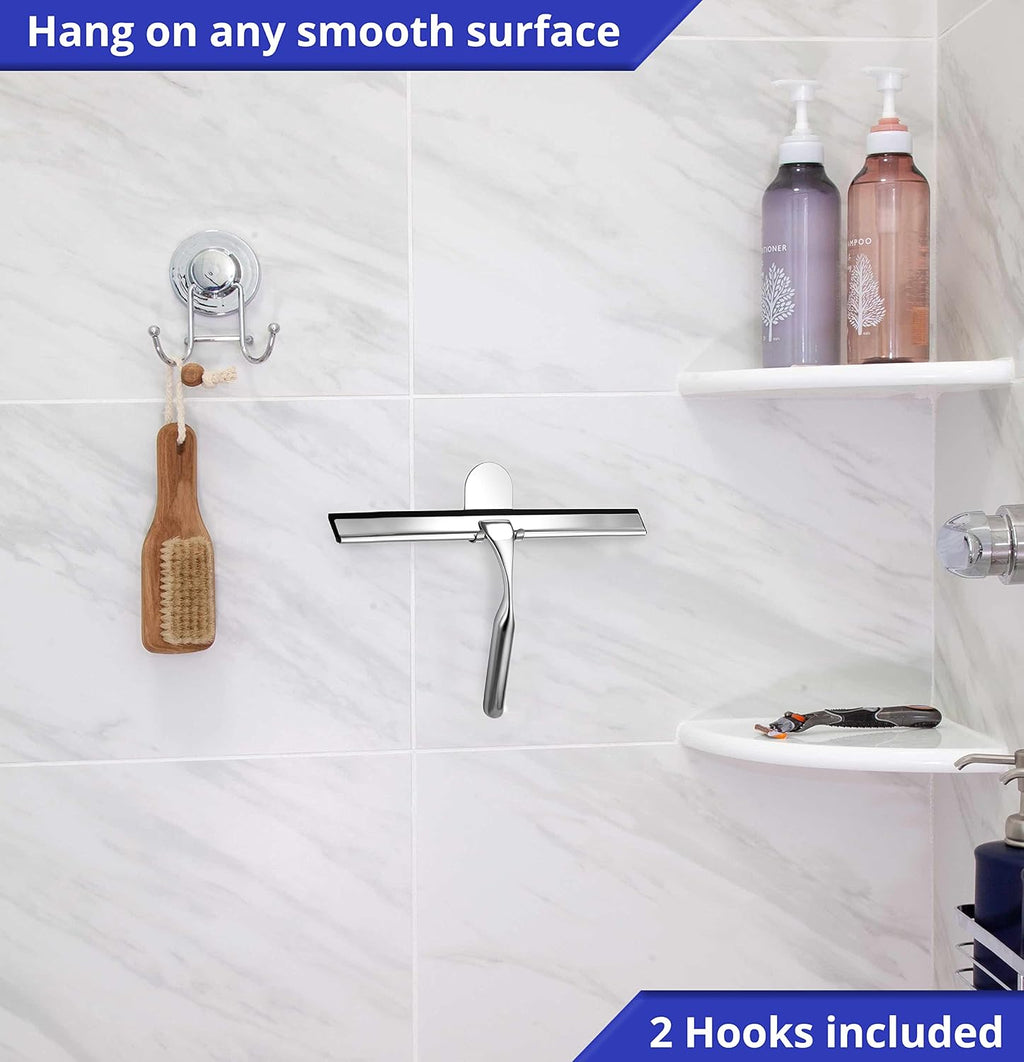 HOME SO Stainless Steel Shower Squeegee, Chrome Silver 12" Rubber Blade